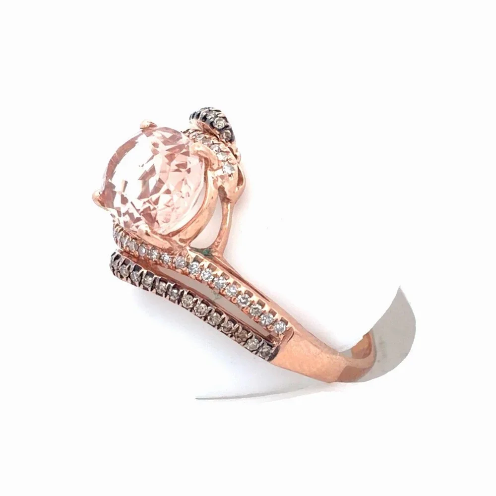 EFFY 14K Rose Gold Oval Morganite Cognac White Diamond Bypass Cocktail Ring